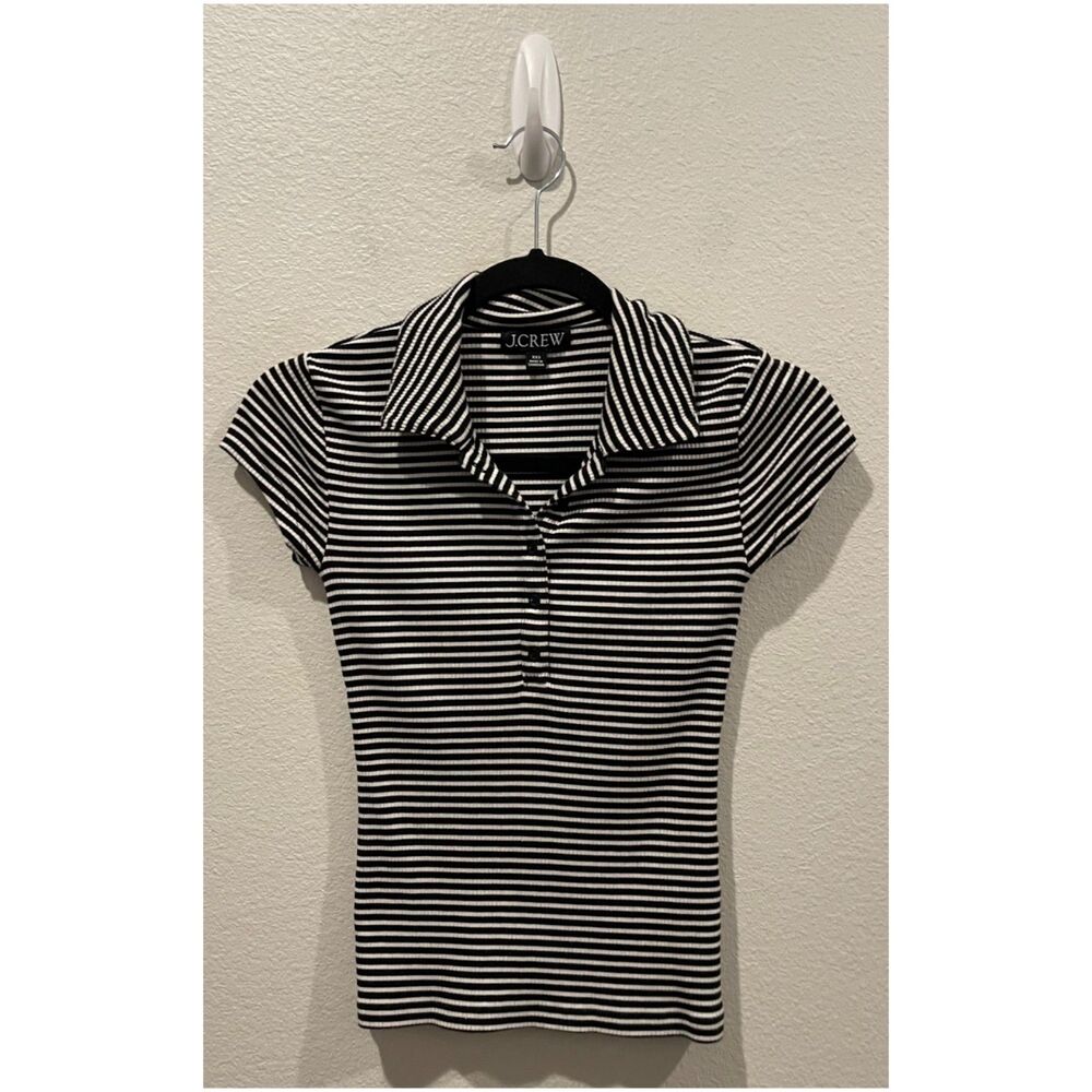 J.CREW Black White Buttons Down Short Sleeve Striped Blouse